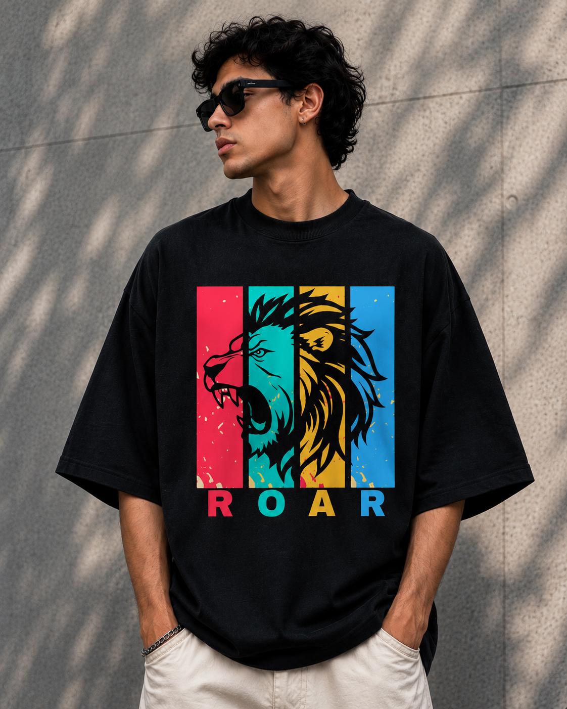 Men's ROAR Lion Graphic Oversized T-Shirt