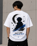 Men's Don't Stop Until You're Proud Anime Graphic Oversized White T-Shirt