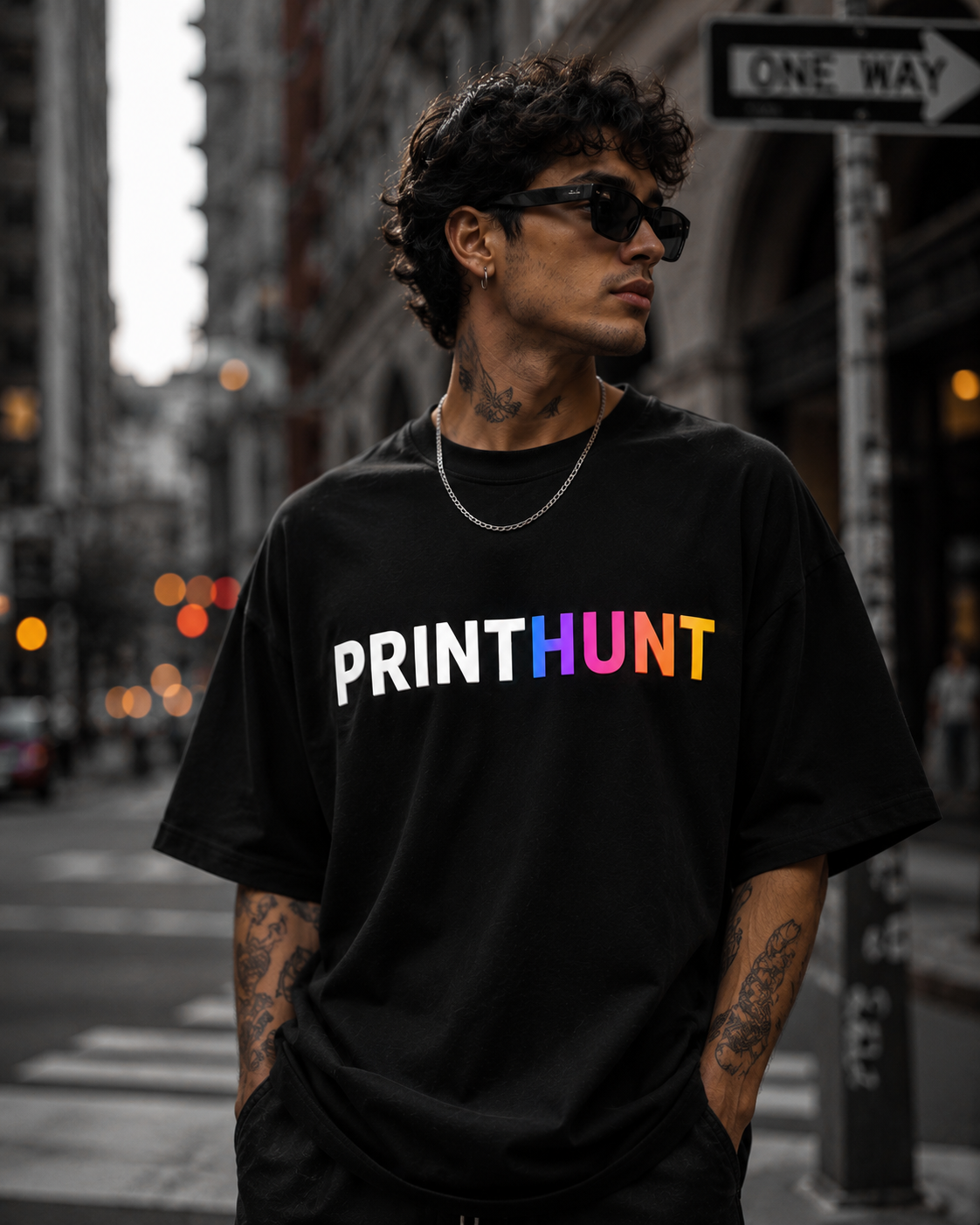 Men's Gradient Logo Oversized Black T-Shirt