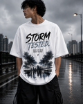 Men's Storm Tested Oversized White Graphic T-Shirt