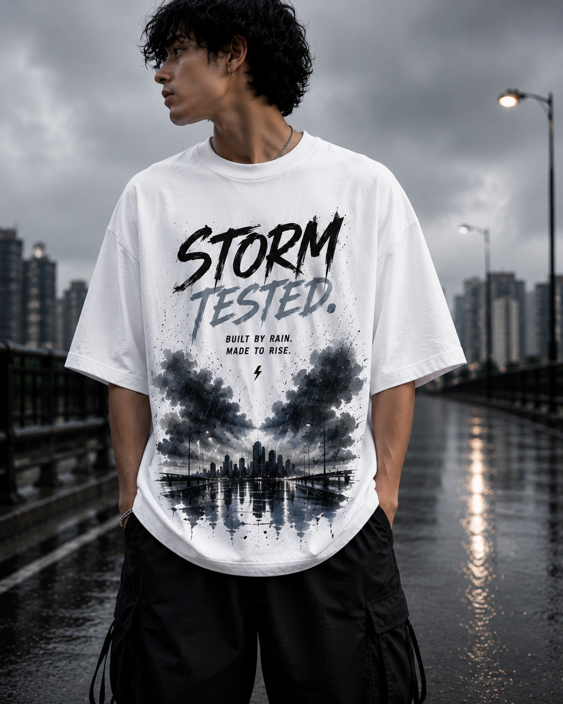 Men's Storm Tested Oversized White Graphic T-Shirt